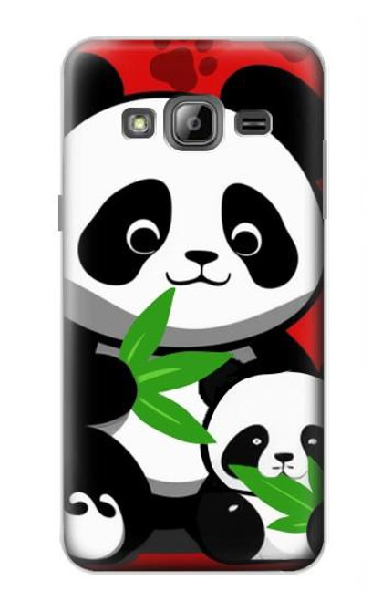 W3929 Cute Panda Eating Bamboo Hülle Schutzhülle Taschen und Leder Flip für Samsung Galaxy J3 (2016)