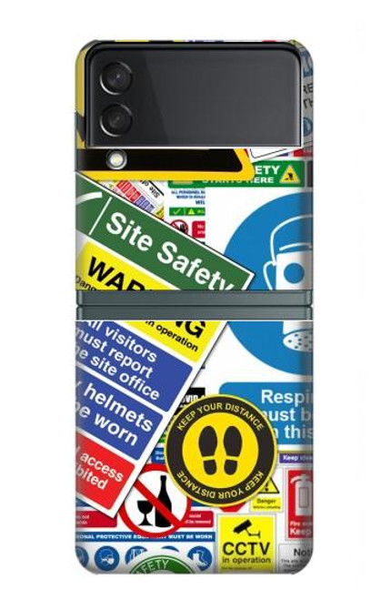 W3960 Safety Signs Sticker Collage Hülle Schutzhülle Taschen Flip für Samsung Galaxy Z Flip 3 5G