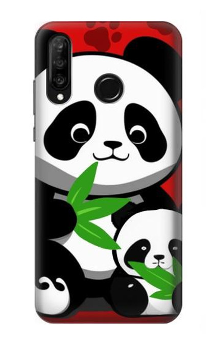 W3929 Cute Panda Eating Bamboo Hülle Schutzhülle Taschen und Leder Flip für Huawei P30 lite