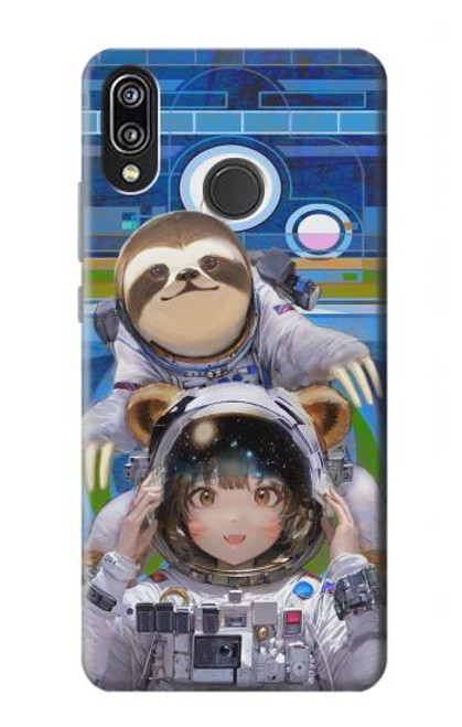 W3915 Raccoon Girl Baby Sloth Astronaut Suit Hülle Schutzhülle Taschen und Leder Flip für Huawei P20 Lite