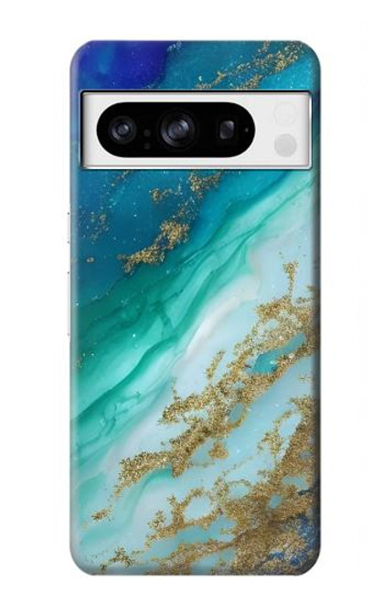 W3920 Abstract Ocean Blue Color Mixed Emerald Hülle Schutzhülle Taschen und Leder Flip für Google Pixel 8 pro