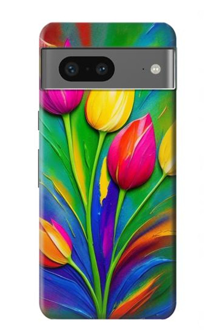 W3926 Colorful Tulip Oil Painting Hülle Schutzhülle Taschen und Leder Flip für Google Pixel 7