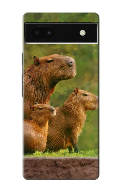 W3917 Capybara Family Giant Guinea Pig Hülle Schutzhülle Taschen und Leder Flip für Google Pixel 6a