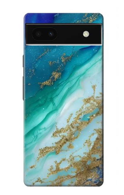 W3920 Abstract Ocean Blue Color Mixed Emerald Hülle Schutzhülle Taschen und Leder Flip für Google Pixel 6a