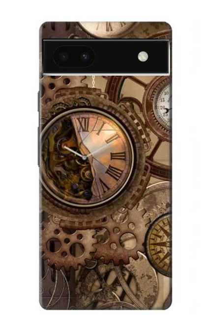 W3927 Compass Clock Gage Steampunk Hülle Schutzhülle Taschen und Leder Flip für Google Pixel 6a