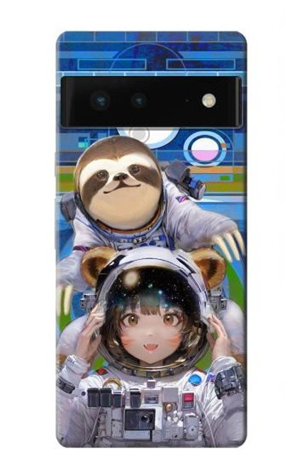 W3915 Raccoon Girl Baby Sloth Astronaut Suit Hülle Schutzhülle Taschen und Leder Flip für Google Pixel 6