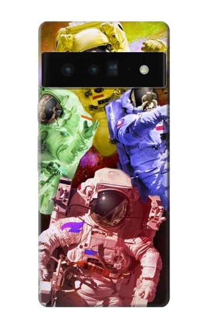 W3914 Colorful Nebula Astronaut Suit Galaxy Hülle Schutzhülle Taschen und Leder Flip für Google Pixel 6 Pro