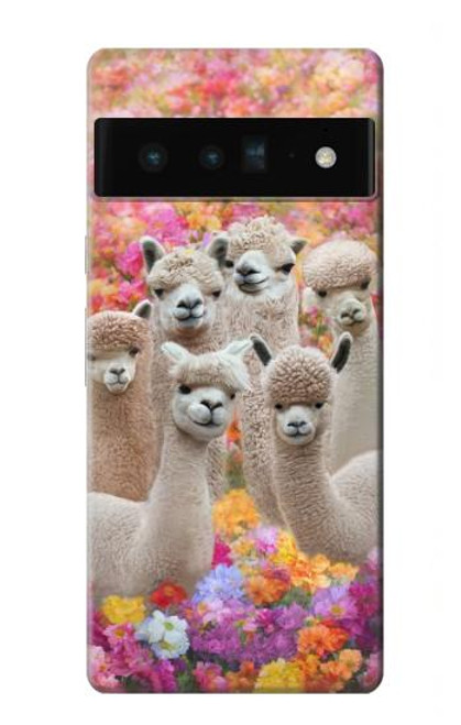 W3916 Alpaca Family Baby Alpaca Hülle Schutzhülle Taschen und Leder Flip für Google Pixel 6 Pro