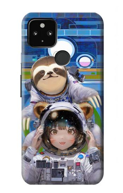 W3915 Raccoon Girl Baby Sloth Astronaut Suit Hülle Schutzhülle Taschen und Leder Flip für Google Pixel 4a 5G