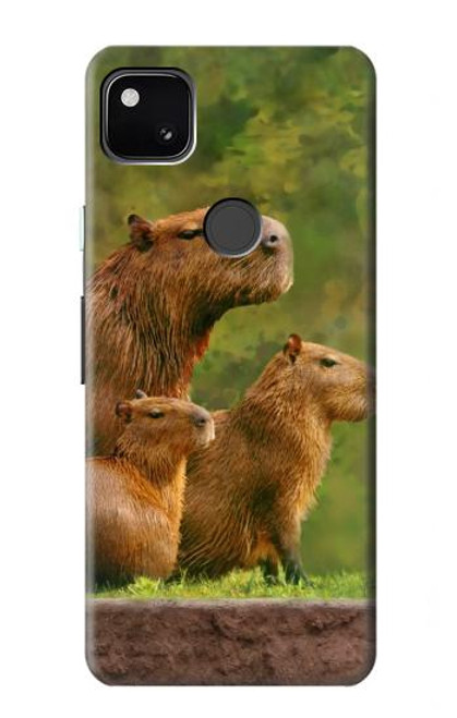 W3917 Capybara Family Giant Guinea Pig Hülle Schutzhülle Taschen und Leder Flip für Google Pixel 4a