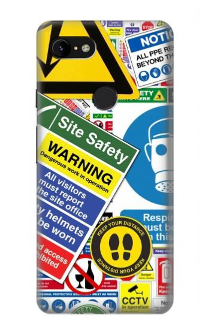 W3960 Safety Signs Sticker Collage Hülle Schutzhülle Taschen und Leder Flip für Google Pixel 3 XL