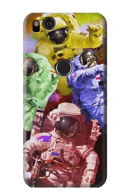 W3914 Colorful Nebula Astronaut Suit Galaxy Hülle Schutzhülle Taschen und Leder Flip für Google Pixel 2