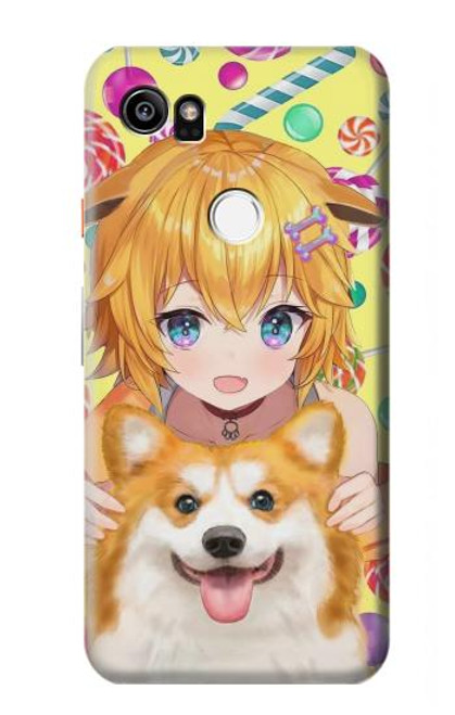 W3918 Baby Corgi Dog Corgi Girl Candy Hülle Schutzhülle Taschen und Leder Flip für Google Pixel 2 XL