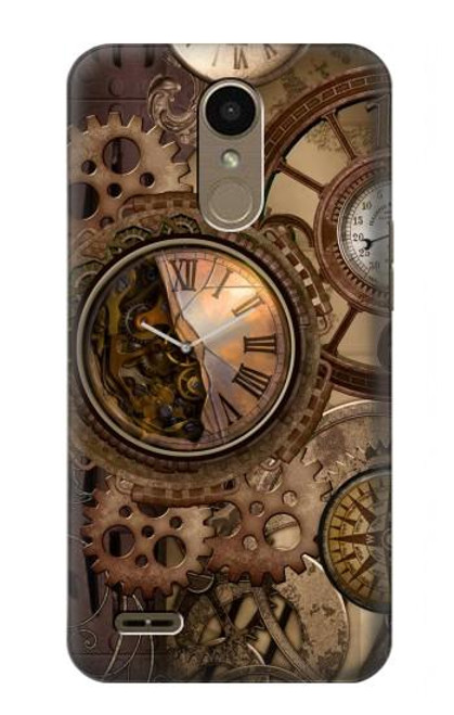 W3927 Compass Clock Gage Steampunk Hülle Schutzhülle Taschen und Leder Flip für LG K10 (2018), LG K30