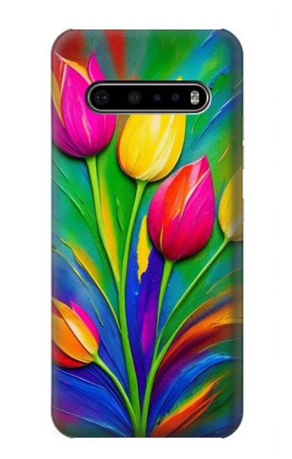 W3926 Colorful Tulip Oil Painting Hülle Schutzhülle Taschen und Leder Flip für LG V60 ThinQ 5G