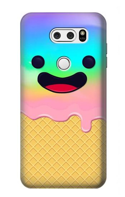 W3939 Ice Cream Cute Smile Hülle Schutzhülle Taschen und Leder Flip für LG V30, LG V30 Plus, LG V30S ThinQ, LG V35, LG V35 ThinQ