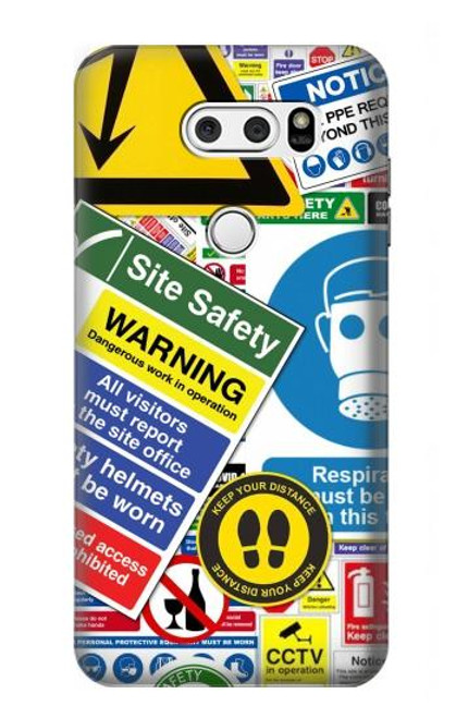 W3960 Safety Signs Sticker Collage Hülle Schutzhülle Taschen und Leder Flip für LG V30, LG V30 Plus, LG V30S ThinQ, LG V35, LG V35 ThinQ
