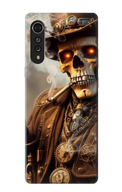 W3949 Steampunk Skull Smoking Hülle Schutzhülle Taschen und Leder Flip für LG Velvet