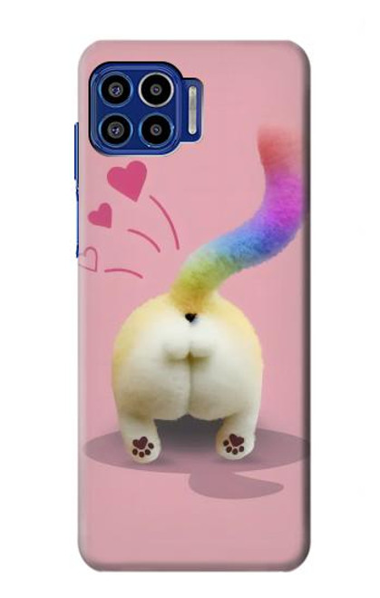 W3923 Cat Bottom Rainbow Tail Hülle Schutzhülle Taschen und Leder Flip für Motorola One 5G