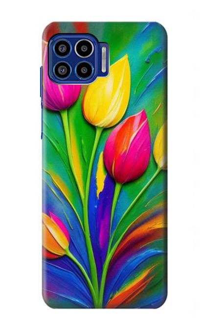 W3926 Colorful Tulip Oil Painting Hülle Schutzhülle Taschen und Leder Flip für Motorola One 5G