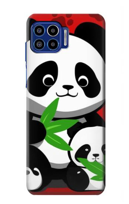 W3929 Cute Panda Eating Bamboo Hülle Schutzhülle Taschen und Leder Flip für Motorola One 5G