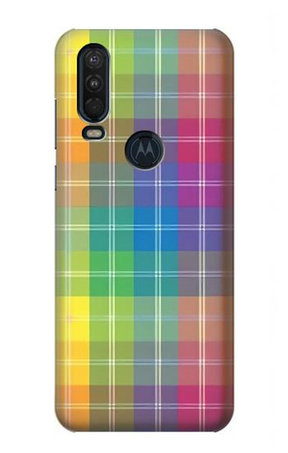 W3942 LGBTQ Rainbow Plaid Tartan Hülle Schutzhülle Taschen und Leder Flip für Motorola One Action (Moto P40 Power)