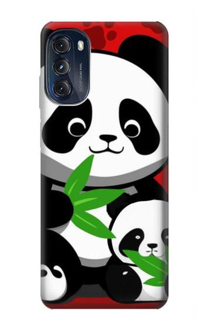 W3929 Cute Panda Eating Bamboo Hülle Schutzhülle Taschen und Leder Flip für Motorola Moto G (2022)