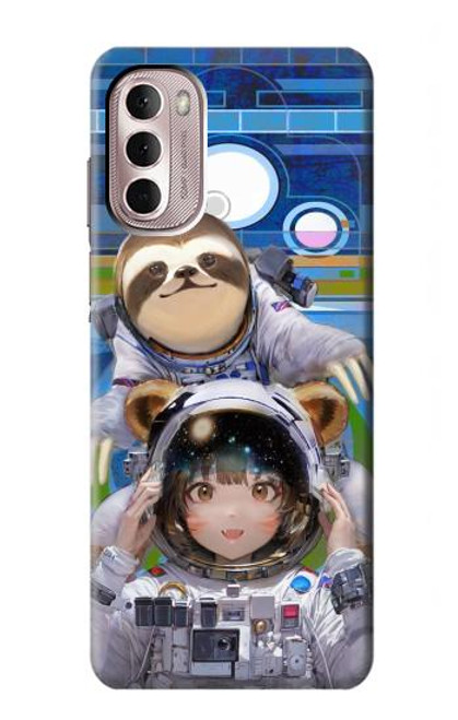 W3915 Raccoon Girl Baby Sloth Astronaut Suit Hülle Schutzhülle Taschen und Leder Flip für Motorola Moto G Stylus 4G (2022)