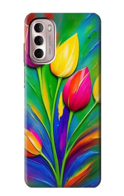 W3926 Colorful Tulip Oil Painting Hülle Schutzhülle Taschen und Leder Flip für Motorola Moto G Stylus 4G (2022)