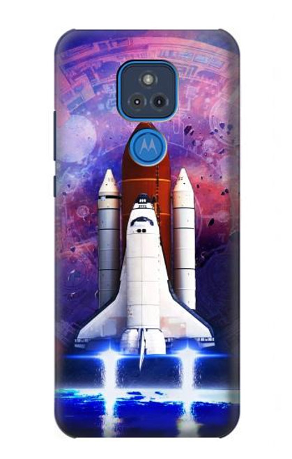 W3913 Colorful Nebula Space Shuttle Hülle Schutzhülle Taschen und Leder Flip für Motorola Moto G Play (2021)