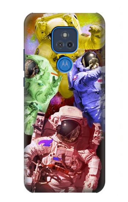 W3914 Colorful Nebula Astronaut Suit Galaxy Hülle Schutzhülle Taschen und Leder Flip für Motorola Moto G Play (2021)