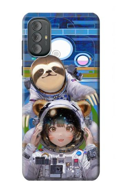 W3915 Raccoon Girl Baby Sloth Astronaut Suit Hülle Schutzhülle Taschen und Leder Flip für Motorola Moto G Power 2022, G Play 2023