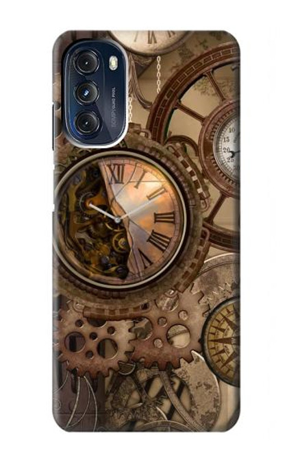 W3927 Compass Clock Gage Steampunk Hülle Schutzhülle Taschen und Leder Flip für Motorola Moto G 5G (2023)