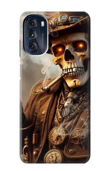 W3949 Steampunk Skull Smoking Hülle Schutzhülle Taschen und Leder Flip für Motorola Moto G 5G (2023)