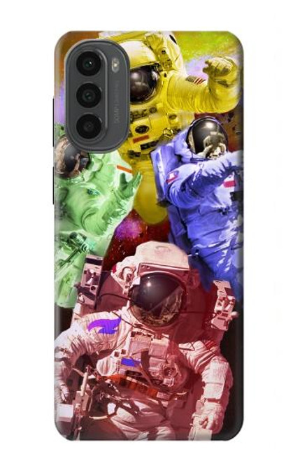 W3914 Colorful Nebula Astronaut Suit Galaxy Hülle Schutzhülle Taschen und Leder Flip für Motorola Moto G52, G82 5G