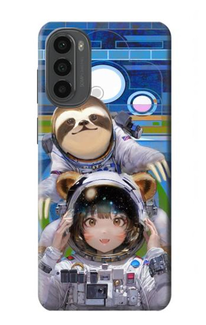 W3915 Raccoon Girl Baby Sloth Astronaut Suit Hülle Schutzhülle Taschen und Leder Flip für Motorola Moto G52, G82 5G