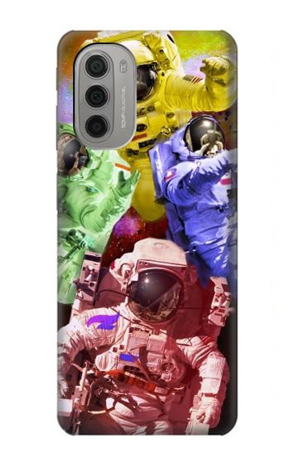 W3914 Colorful Nebula Astronaut Suit Galaxy Hülle Schutzhülle Taschen und Leder Flip für Motorola Moto G51 5G