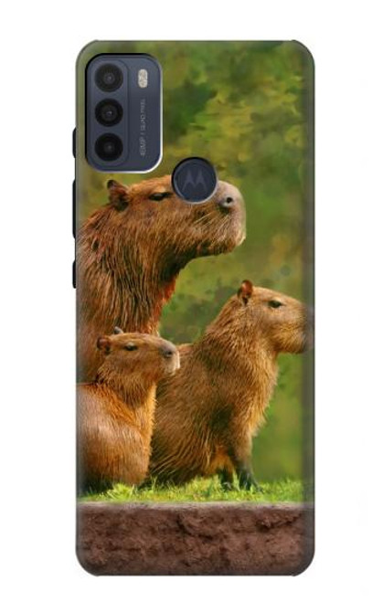 W3917 Capybara Family Giant Guinea Pig Hülle Schutzhülle Taschen und Leder Flip für Motorola Moto G50