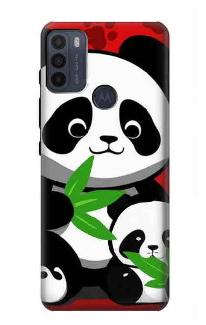 W3929 Cute Panda Eating Bamboo Hülle Schutzhülle Taschen und Leder Flip für Motorola Moto G50