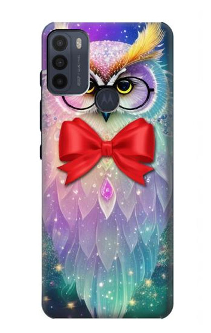 W3934 Fantasy Nerd Owl Hülle Schutzhülle Taschen und Leder Flip für Motorola Moto G50