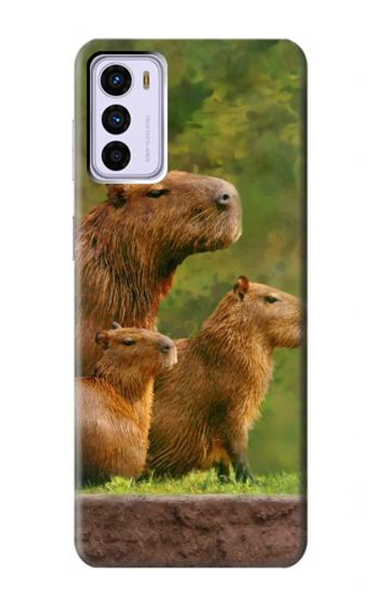 W3917 Capybara Family Giant Guinea Pig Hülle Schutzhülle Taschen und Leder Flip für Motorola Moto G42