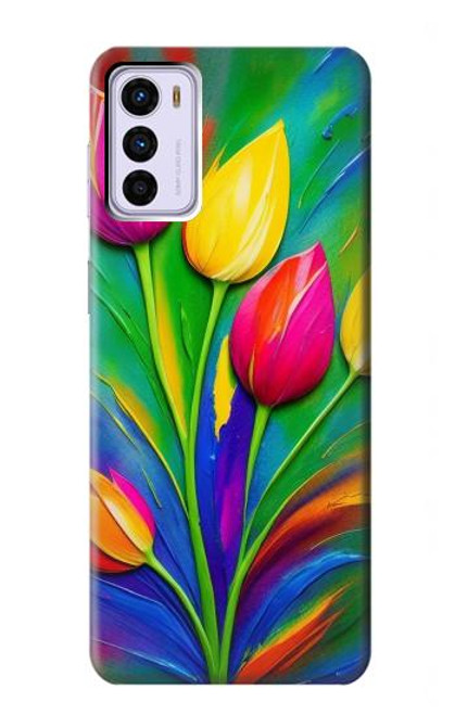 W3926 Colorful Tulip Oil Painting Hülle Schutzhülle Taschen und Leder Flip für Motorola Moto G42