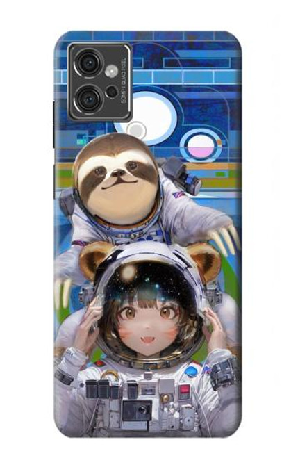W3915 Raccoon Girl Baby Sloth Astronaut Suit Hülle Schutzhülle Taschen und Leder Flip für Motorola Moto G32