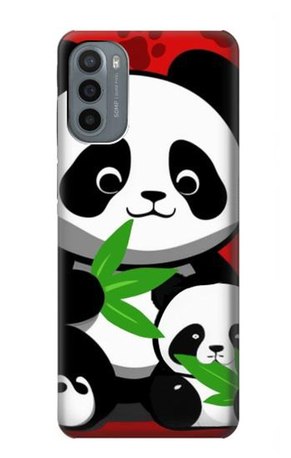 W3929 Cute Panda Eating Bamboo Hülle Schutzhülle Taschen und Leder Flip für Motorola Moto G31