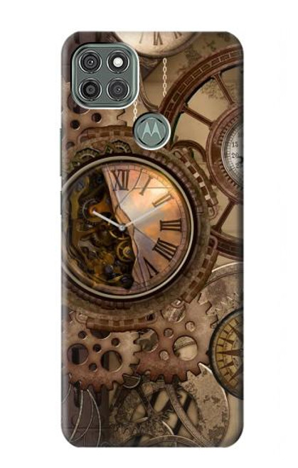 W3927 Compass Clock Gage Steampunk Hülle Schutzhülle Taschen und Leder Flip für Motorola Moto G9 Power