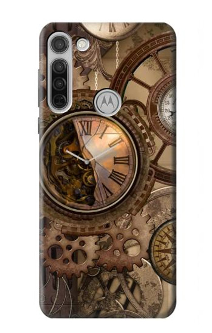 W3927 Compass Clock Gage Steampunk Hülle Schutzhülle Taschen und Leder Flip für Motorola Moto G8