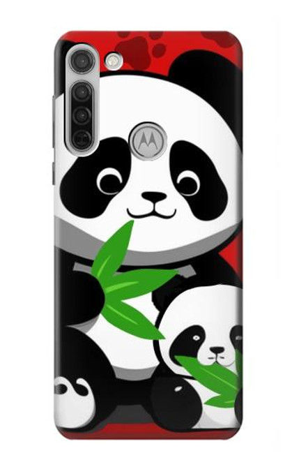 W3929 Cute Panda Eating Bamboo Hülle Schutzhülle Taschen und Leder Flip für Motorola Moto G8