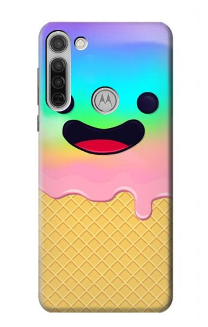 W3939 Ice Cream Cute Smile Hülle Schutzhülle Taschen und Leder Flip für Motorola Moto G8