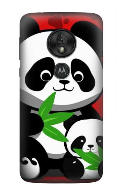 W3929 Cute Panda Eating Bamboo Hülle Schutzhülle Taschen und Leder Flip für Motorola Moto G7 Play