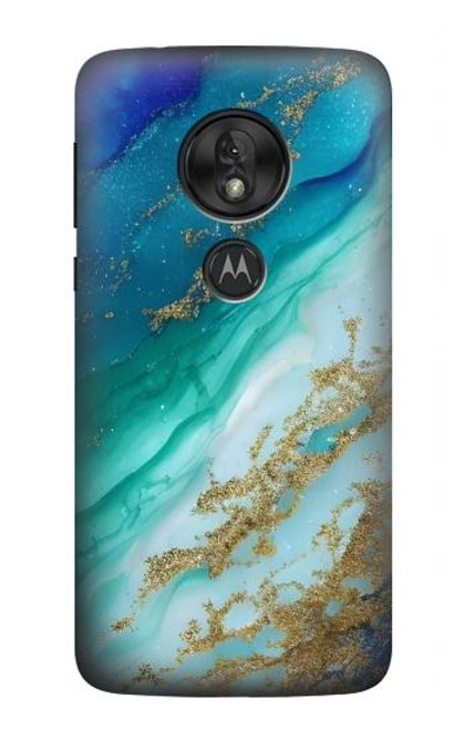 W3920 Abstract Ocean Blue Color Mixed Emerald Hülle Schutzhülle Taschen und Leder Flip für Motorola Moto G7 Power
